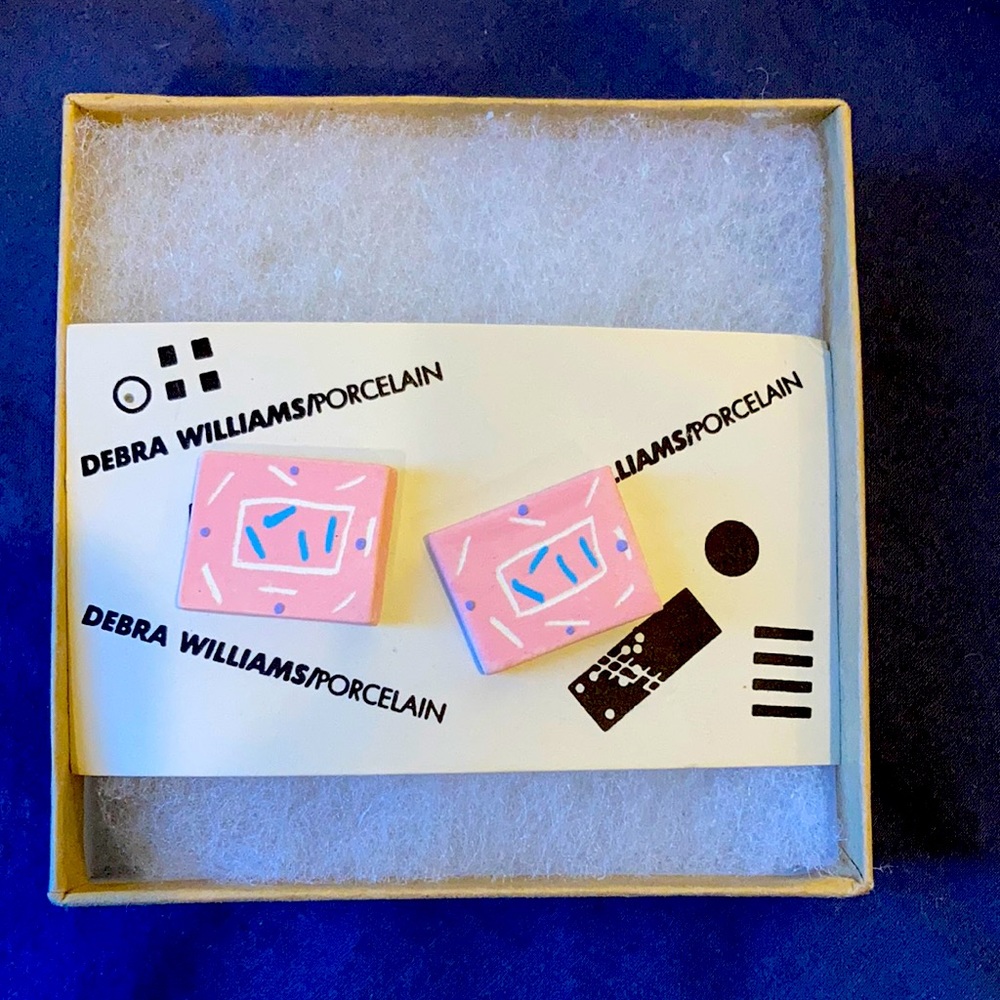 Rectangle pink porcelain stud earrings